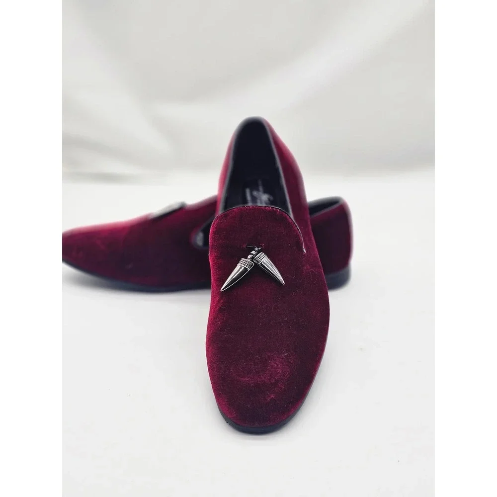 Giorgio Brutini Loafers Men's 11 Burgundy Velvet Cowell Spike Charm Dress  Shoes
